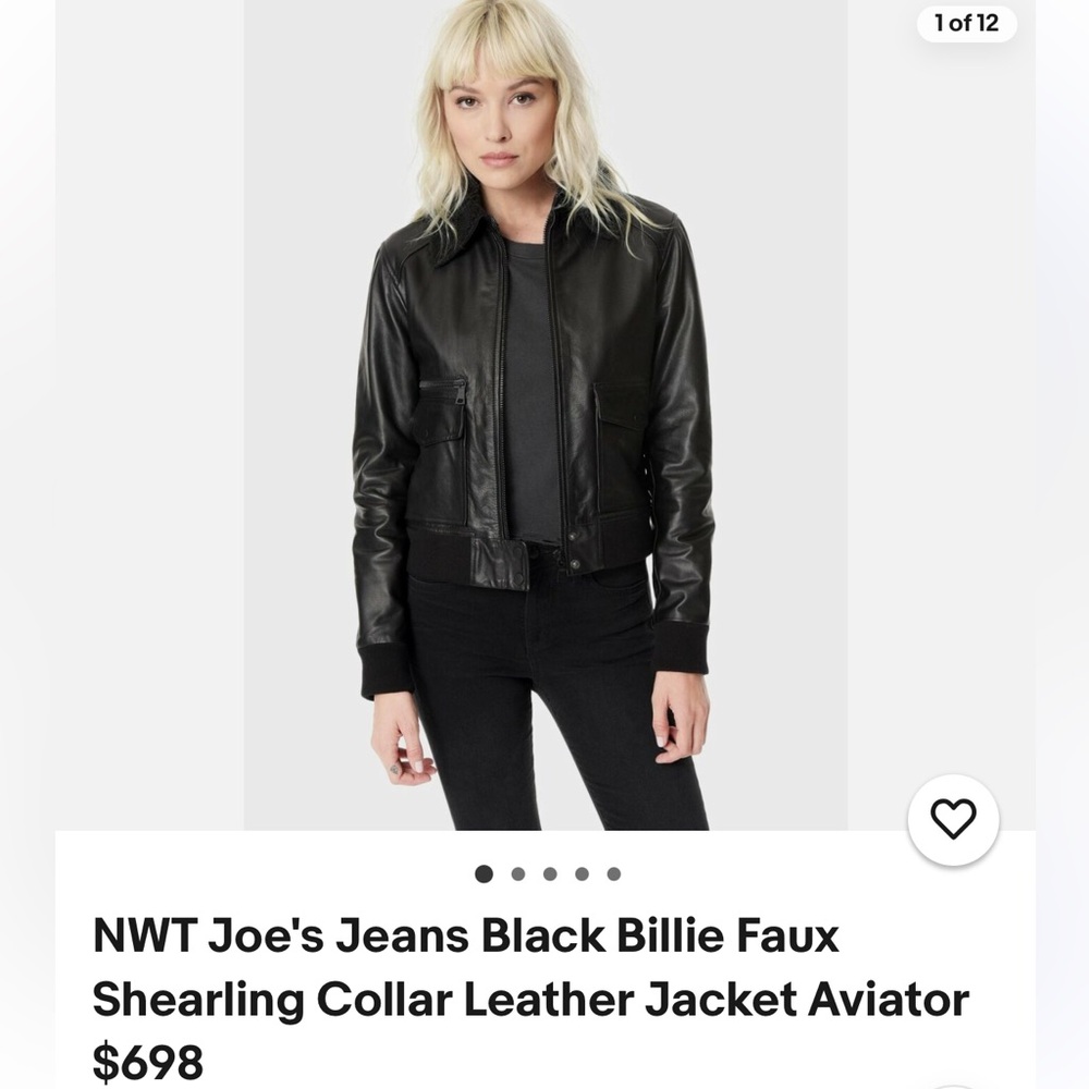 Joe's Jeans Black Billie Faux Shearling Collar Leather Jacket Aviator